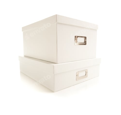 Preview: Two Stacked White File Boxes with Lids Isolated on a White Background.