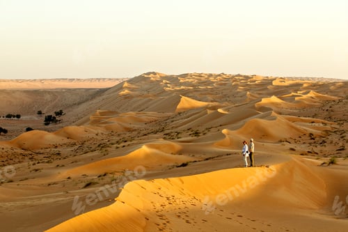 Preview: Explorers amidst the golden dunes at sunset
