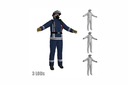 Preview: Firefighter uniform in three postures with inset detail