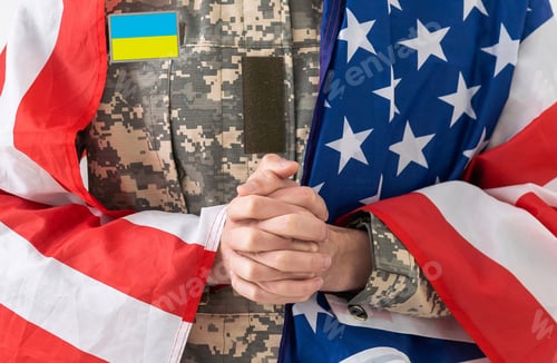 Preview: Ukrainian military man with USA flag