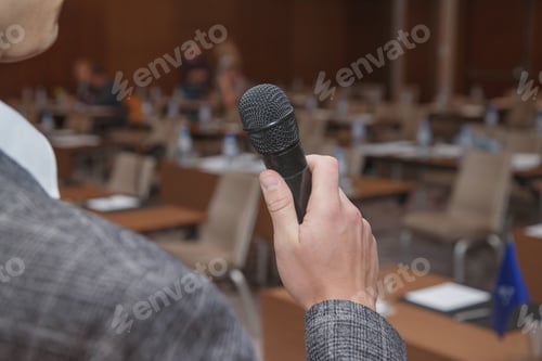 Preview: The speaker is rehearsing in anticipation of a speech at the conference.