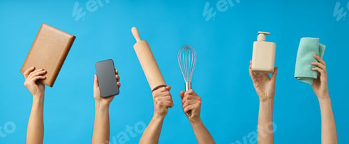 Preview: Kitchen utensils of the cook in the hands of women.