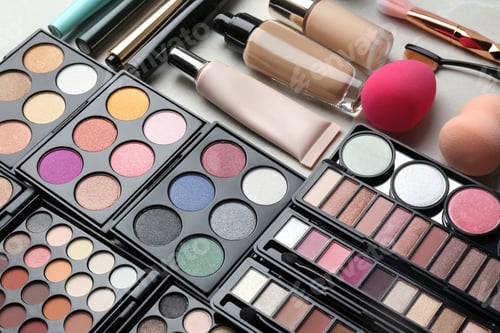 Preview: Set of different professional makeup products on table