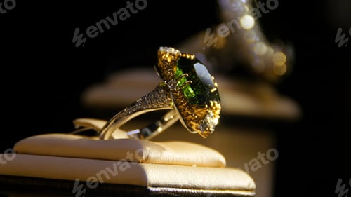 Vista previa: Jewelry with emeralds and diamond. Gemstones. Gold ring with emerald