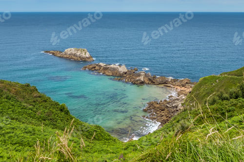 Preview: Aerial view of Zarautz cliff, Donostia, Spain on a beautiful summer day