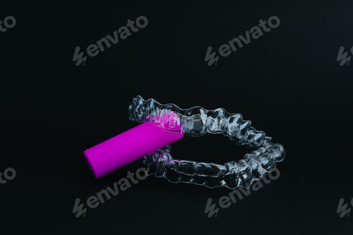 Preview: Transparent invisible dental aligners or braces applicable for an orthodontic dental treatment. N
