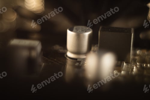 Preview: High angle shot of components of electronics board