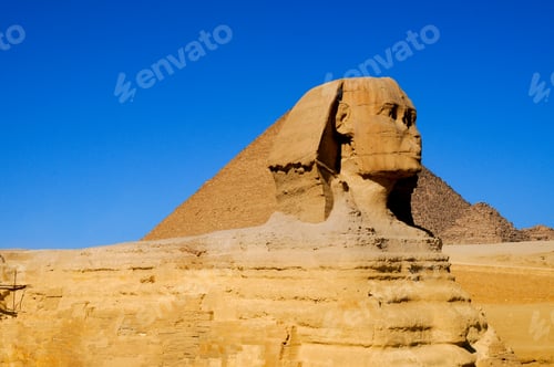 Preview: The Great Sphinx of Giza with the Pyramid of Khafre in the background.