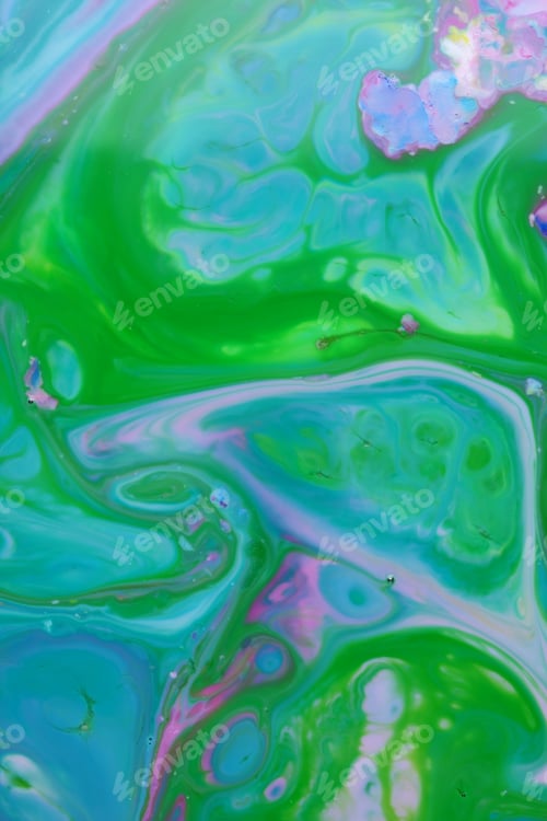Preview: Green Pink Abstract Spots On Liquid, Green Pink Cosmic Background, Pop Art Texture, Minimalism