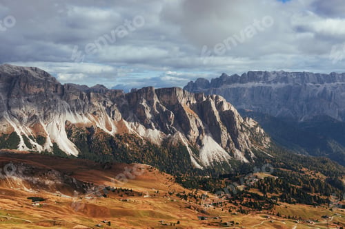 Preview: Far away. Outstanding hills of the Seceda dolomite mountains at daytime