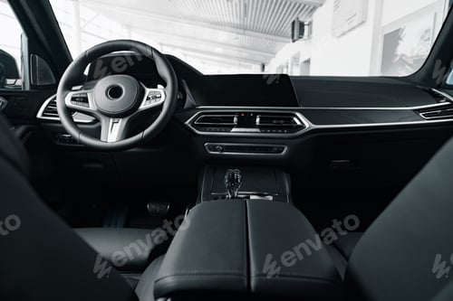 Preview: Steering wheel of a new luxury car
