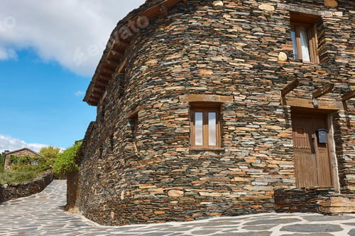 Preview: Slate stone antique picturesque village of Roblelacasa. Black architecture. Spain