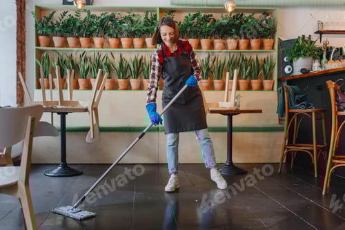 Preview: small business and entrepreneurship in the restaurant sector. cleaning service for sweeping indoors