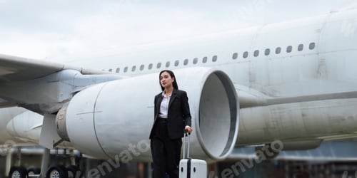 Preview: Professional Asian business woman executive wearing suit walking in the airport looking away
