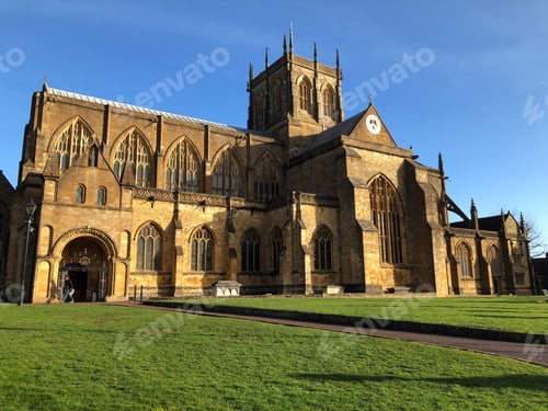Preview: Sherborne Abbey bathed in early morning light, Sherborne, Dorset, England