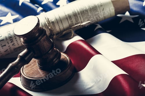Preview: Wooden gavel and USA flag