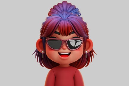 Preview: Smiling Korean Chibi Girl With Colorful Hair And Sunglasses