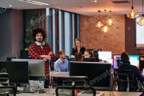 Preview: Strategic Business Meeting: Group of Professionals Collaborating in Office Using Computers