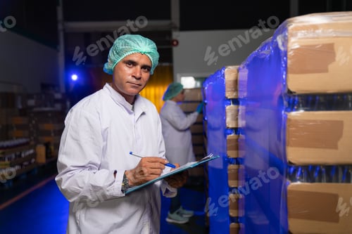 Preview: Man worker quality control using laptop Inspecting glass.