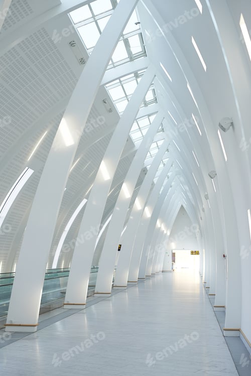 Preview: The artistry of architecture. Shot of the interior of a building looking down its isle.