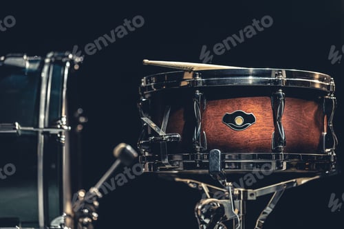 Preview: Close-up, snare drum on a dark background isolated.