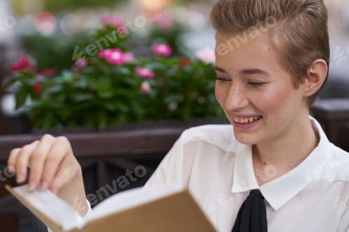 Preview: female in a summer cafe outdoors rest fun walking around town Lifestyle
