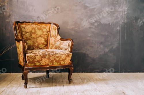Preview: Big vintage armchair on black background.
