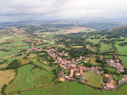 Preview: Aerial view on Olloix, small french village , Puy-de-Dome, Auvergne-rhone-alpes