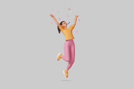 Preview: Woman jumping in the air with confetti.