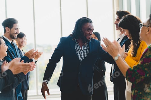 Preview: Celebrate victory to business success with colleagues. Business celebration party event with partner