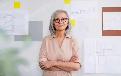 Senior Professional Woman With Silver Hair and Glasses