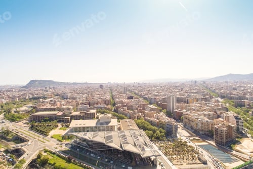 Preview: View of Plaça de les Glòries Catalanes from above in Barcelona city near Agbar Tower, Torre Glòries