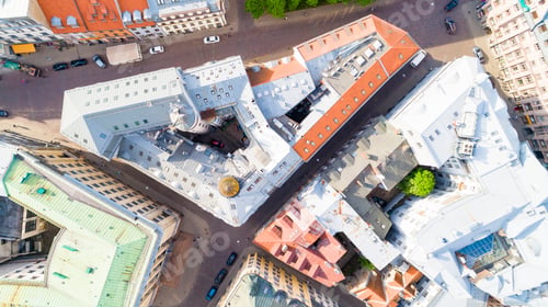Preview: Top view on the old town with beautiful colorful buildings in Riga city
