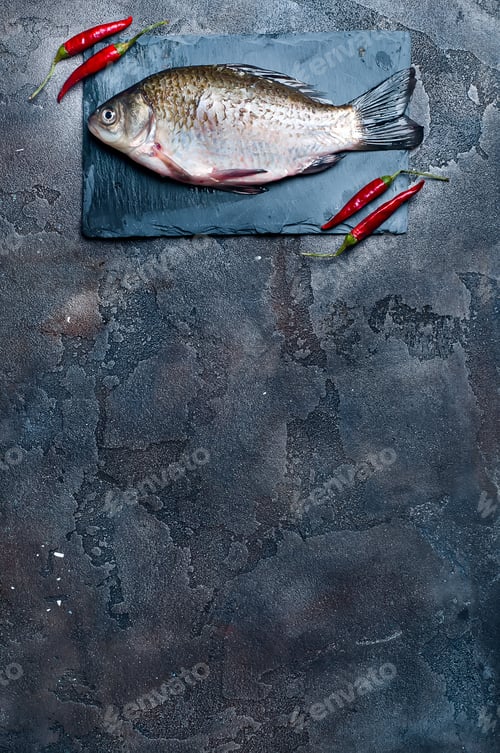 Preview: Fresh fish with spices on a stone board