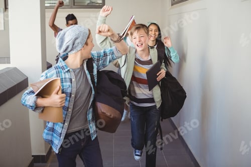 Preview: Group of classmate running in corridor