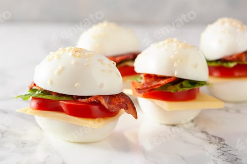 Preview: blt egg sandwich with cheese bacon lettuce. healthy keto low carb diet