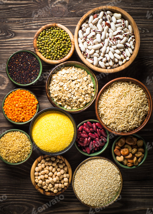 Preview: Grains, Legumes, and beans assortment top view.