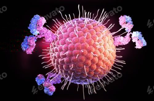 Preview: Antibodies Attacking Virus on Black Background