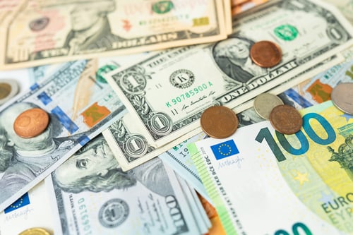 Preview: Multicurrency banknotes, coins. The concept of the world economy during the crisis. Money rules in