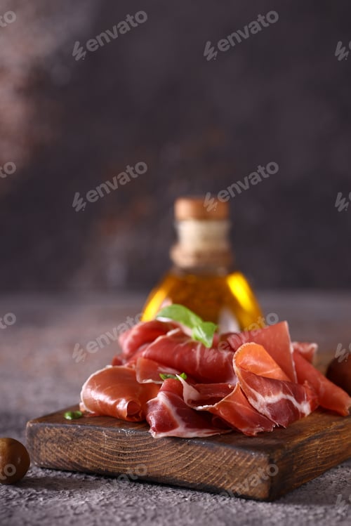 Preview: natural organic jamon prosciutto on a wooden board