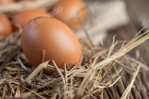 Preview: Eggs on the sacks, hemp on the wooden and straw