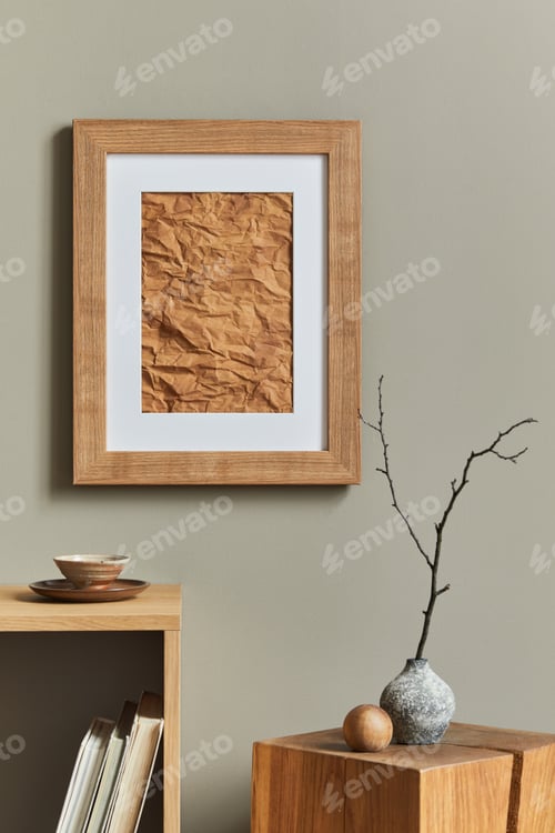 Preview: Stylish and luxury interior with wooden mock up poster frame