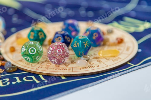 Preview: Numerology numbers on the table astrology. Selective focus.
