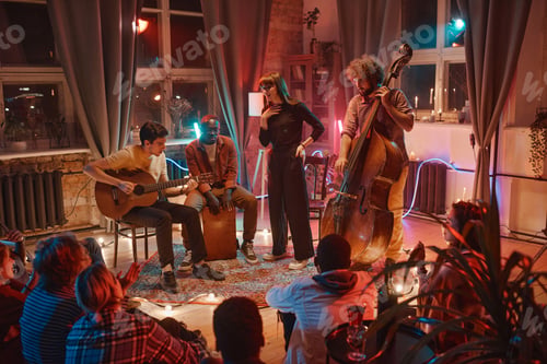 Preview: Music band performing for people in the studio