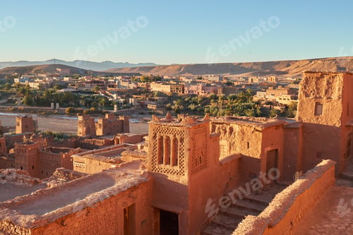 Preview: Ancient city near river in desert and wonderful sky