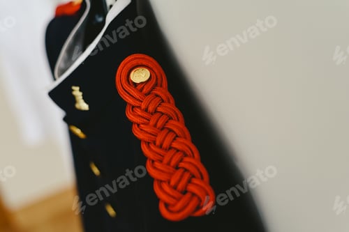 Preview: Dress Blues Detail: Red Braided Knot and Pin