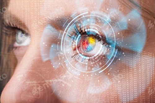Preview: Future Woman With Cyber Technology Eye Panel Concept