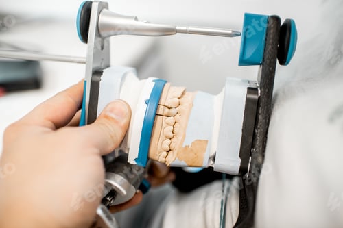 Preview: Dental technician working jaw model