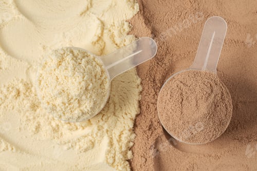 Preview: Protein powder concept with vanilla and chocolate flavors for nutrition and fitness design