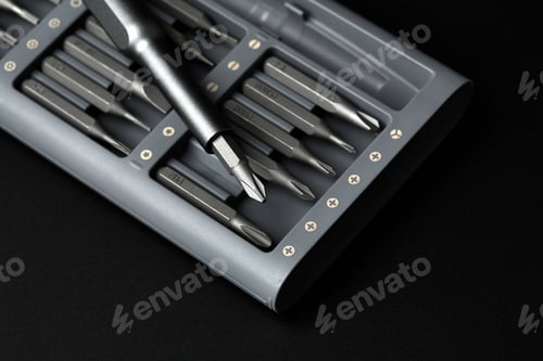 Preview: Set Of Bits For Screwdriver. Metal Bits For Screwdriver. Tool Set For Household Use. Nozzles And
